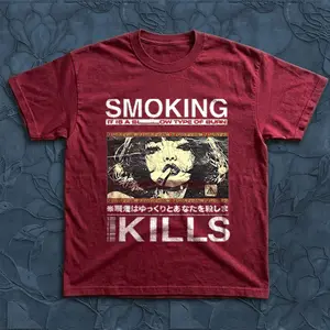 Smoking Kills Anime Aesthetic Vintage T-Shirt – Vintage Cute Graphic Top