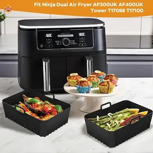Reusable Silicone Air Fryer Liners for Ninja Foodi & Dual Zone Air Fryer, 2 pcs, Compatible Accessories
