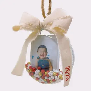 Instax Photo Ornaments Personalized Photo Ornament Custom Picture Ornament Handmade Christmas Decorations with Bow and Beads