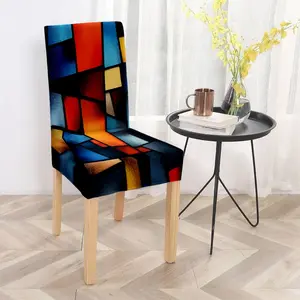 Colorful Geometric Pattern Polyester Chair Covers, Dining Chair Slipcover, Suitable for Dining Rooms, Living Rooms, Studies, Bedrooms, Cafes, Conference Rooms, with Good Elasticity and Easy Installation