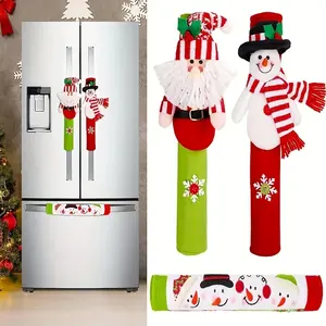 3 sets of Christmas supplies: European-style microwave oven, refrigerator door handle cover, Christmas snowman, elderly refrigerator gloves, cute kitchen appliance door handle cover, decorative refrigerator door handle protector