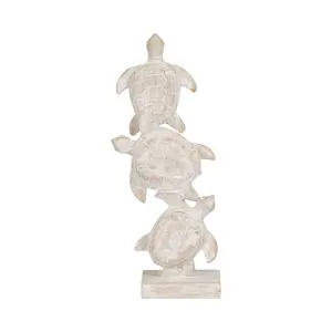 212 MAIN 16 in. Polyresin Stacked Turtles Figurine - White Textured Shell Decor, Modern Decorations, Resin Animal Sculptures for Home Decor