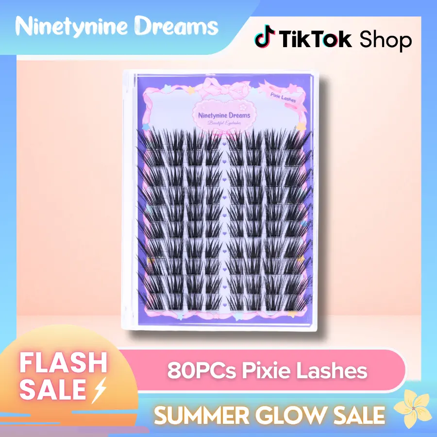 Ninetynine Dreams 80PCs Pixie Lashes | Dramatic Wispy 12-16mm Pre-Mapped Manhua Cat Eye False Eyelashes, Ultra-Thin Black Band, Lightweight Waterproof Long-Lasting Reusable Lash Clusters — Beginner Friendly Makeup Must-Have
