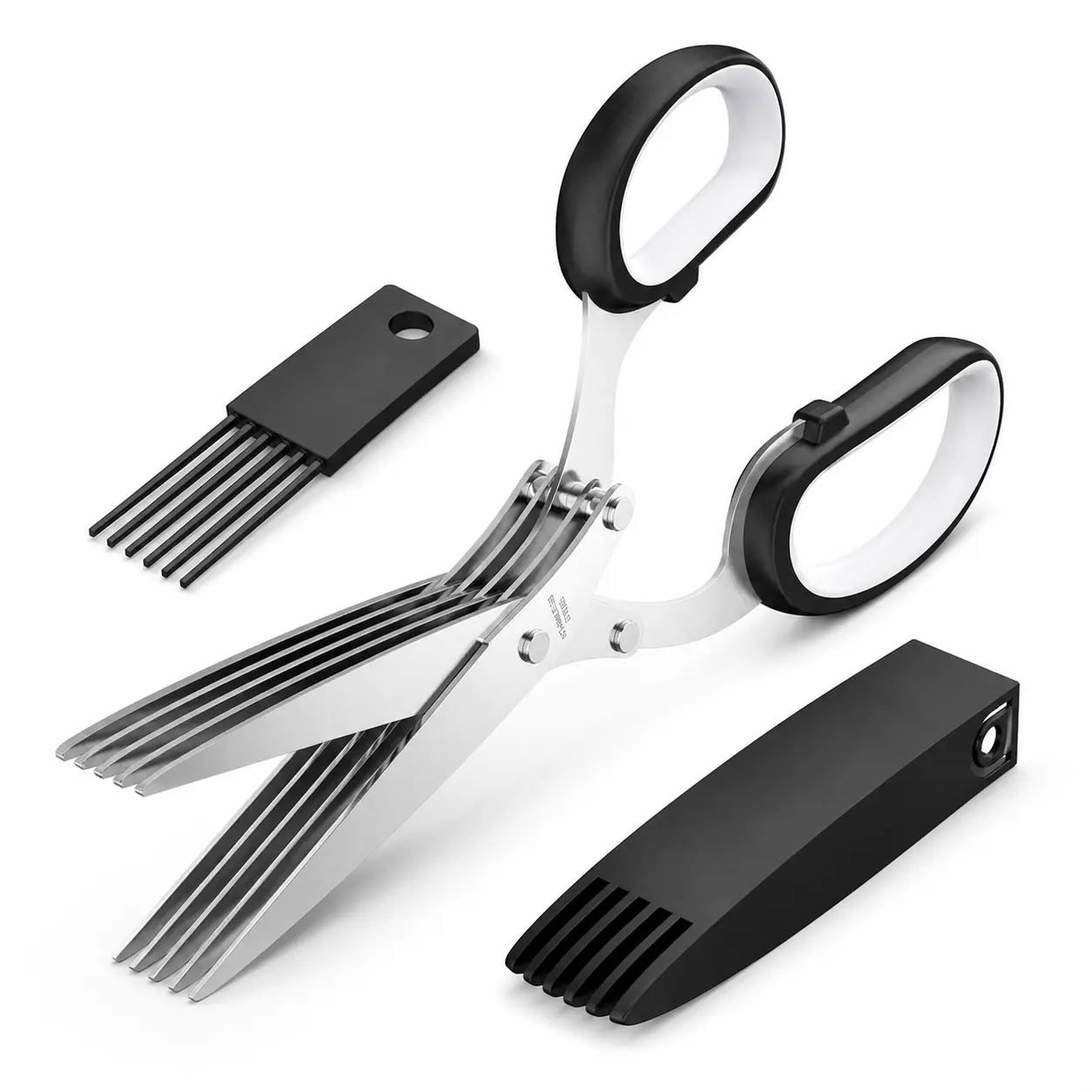 Herb Scissors with 5 Blades and Cover, Effortless Herb Shears Cutter Tool with Sharp Stainless Steel Blades for Fresh Herbs, Must-Have Kitchen & Cooking Gadget