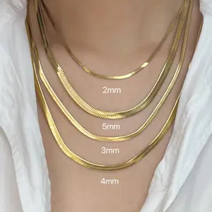 Minimalist Stainless Steel Snake Chain Necklace - 2mm-5mm Herringbone Cuban Link Choker, Gold Costume Jewelry for Women intentions cruel