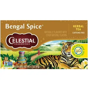 Bengal Spice Celestial Seasonings Herbal Tea - Chai-Style, Caffeine Free, 20 Tea Bags, USA, Eco-Friendly Packaging