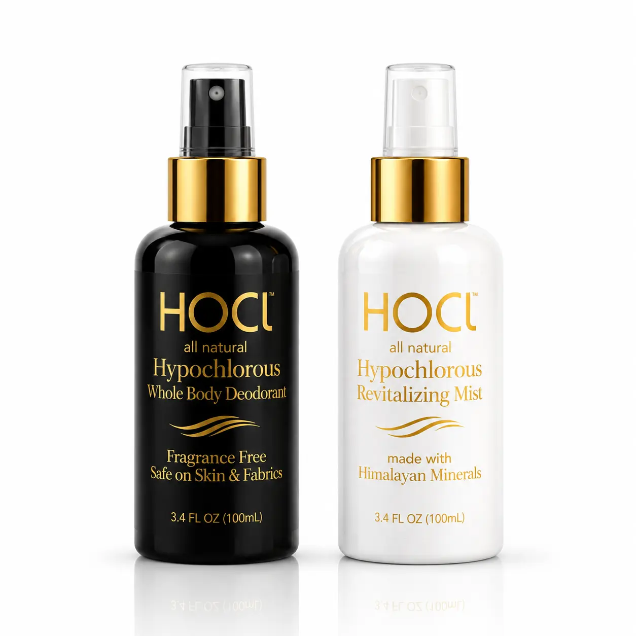The travel edit bundle | 3.4oz HOCl revitalizing mist & whole body deodorant spray | TSA-friendly fragrance free face + skin care set