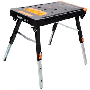 8-in-1 multifunctional folding heavy-duty workbench, capable of bearing 550 LBS with American socket, adjustable height with lockable swivel wheels, switching to replace saw horse scaffolding, trolley, lying board, garage, workshop, and household use