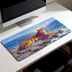 Premium Colorful Tiger By The Sea Illustration High Quality Mouse Pad Modern Office Gaming Comfort Experience Non Slip Durable For Daily Work And Play  40*80 Size.