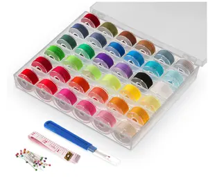 36pcs Sewing Machine Bobbins with Case and Measuring Tape Prewound Bobbin Thread Assorted Colors Size A Class 15 Bobbins for Brother/Singer/Babylock/Janome