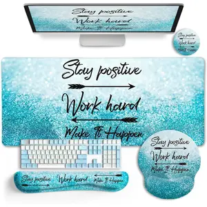 Desk Mat Desk Pad, XXL Large Gaming Mouse Pad with Wrist Rest Wrist Support, Ergonomic Mouse Pad, Keyboard Wrist Rest, Coaster, Home Office Desk Accessories Decor Supplies, Stay Positive
