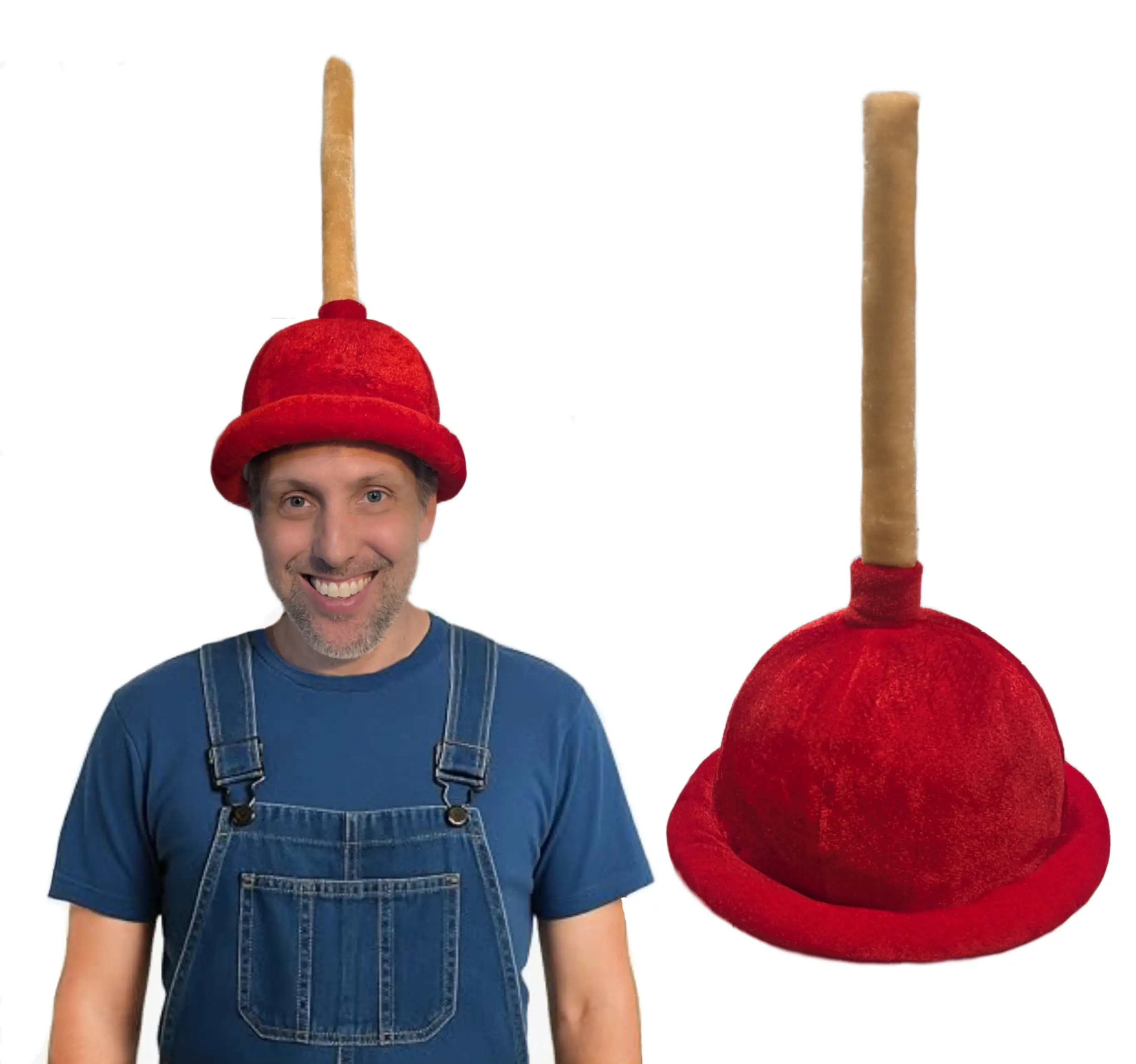 Red Plush Velvet Plunger Cap - Halloween Funny Gag Hat, Party Accessories for All Ages, Home & Costume Party Prank Accessory
