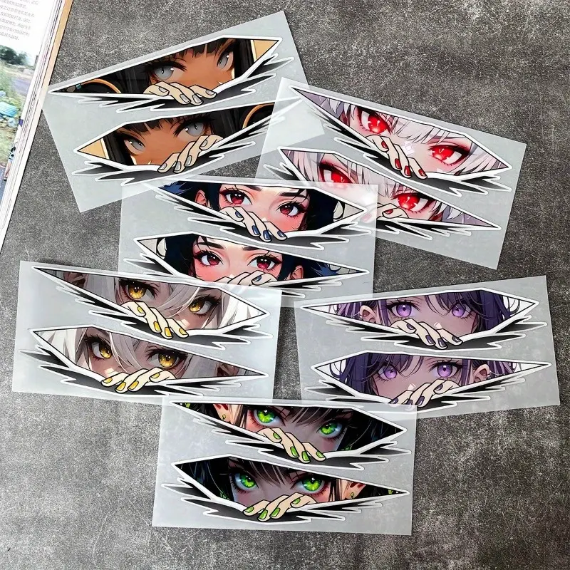 Anime Motorcycle Helmet Sticker - JDM Style Japanese Girl Expression Eye Makeup - Scratch Resistant and Wear-resistant Sticker, Suitable for Personalized Customization of Motorcycles, Bicycles, and Helmets - A Must-have for Anime Fans and JDM Enthusiasts