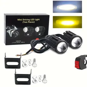 2pcs 32W LED Motorcycle Headlights with Switch, Yellow-White Dual Color Hi/Lo Beam, 2400LM 3000K 6000K Crash Bar Front Fork Spotlights with Brackets