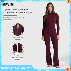 MFVIM Women’s Solid Color Half-Zip Mock Neck Sporty Jumpsuit - Stretchable, Breathable Long Sleeve Skinny Athleisure for Yoga, Gym - Fitness Sport Outfits, Workout Gym Clothing