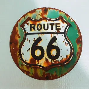 1pc Route 66 Vintage Aluminum Tin Sign 20.32x20.32 Cm Retro Wall Decor For Garage Bar Office Cafe Adventure Scenic Plaque Souvenir Gift