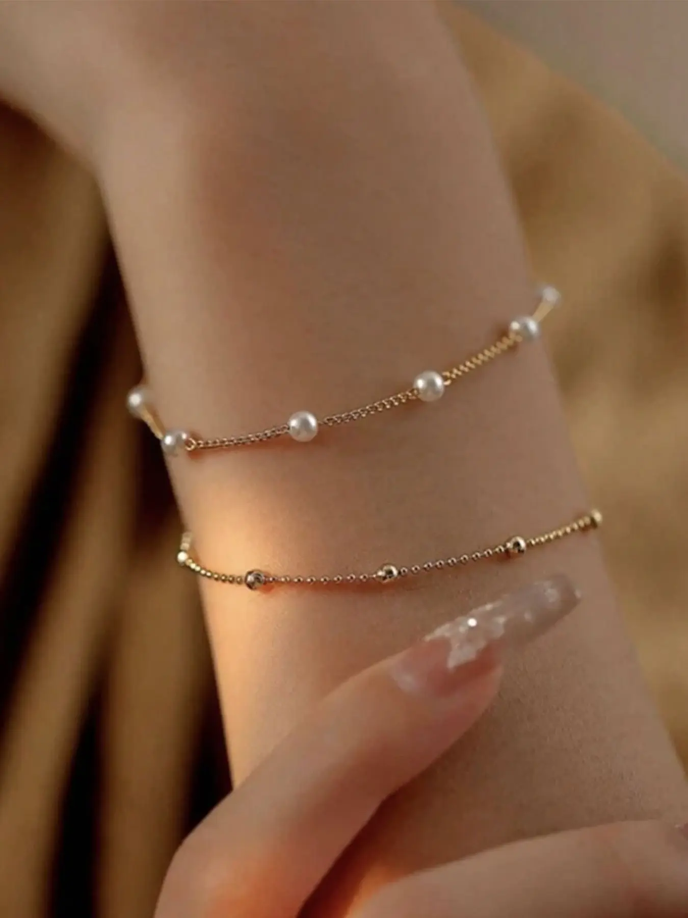 Elegant Pearl Decorated Women's Bracelet Set, Adjustable Fine Chain Beaded Bracelets, Perfect Gift for Friends, Girlfriend, Mom