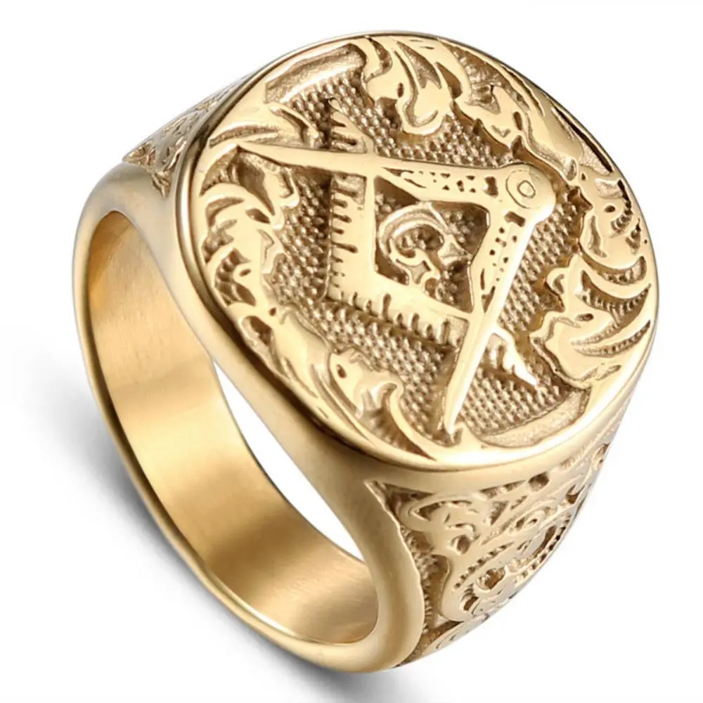 Male Stainless Steel Freemason Ring - Retro Punk Style, AG Letters, Custom Letter Motif Ring, Multi-Size Men's Fashion Costume Jewelry Accessory for Thanksgiving