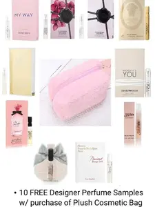 Plush Pink Cosmetic Case w/ 10 FREE High End Designer Perfume Samples Included FREE with Purchase