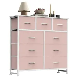 Dresser for Bedroom with 9 Fabric Drawers, Tall Chest Storage Tower Organizer, Lightweight Steel Frame, Quick Assemble Cabinet for Clothing