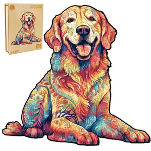 WOODBESTS Wooden Puzzles for Adults - Loyal Golden Retriever, Dog Wooden Jigsaw Puzzle, Unique Animal Wood Puzzles Adult, Xmas Gifts for Puzzle Lovers(100 Pcs, S, 9.4"x8.9")