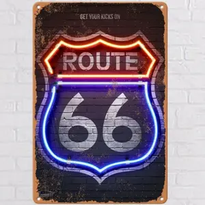 Vintage Route 66 Aluminum Sign, Elegant Aesthetic, Ideal for Bar Interior, Restaurant Exterior, Street Decoration Projects, Bar Signs for Home Bar