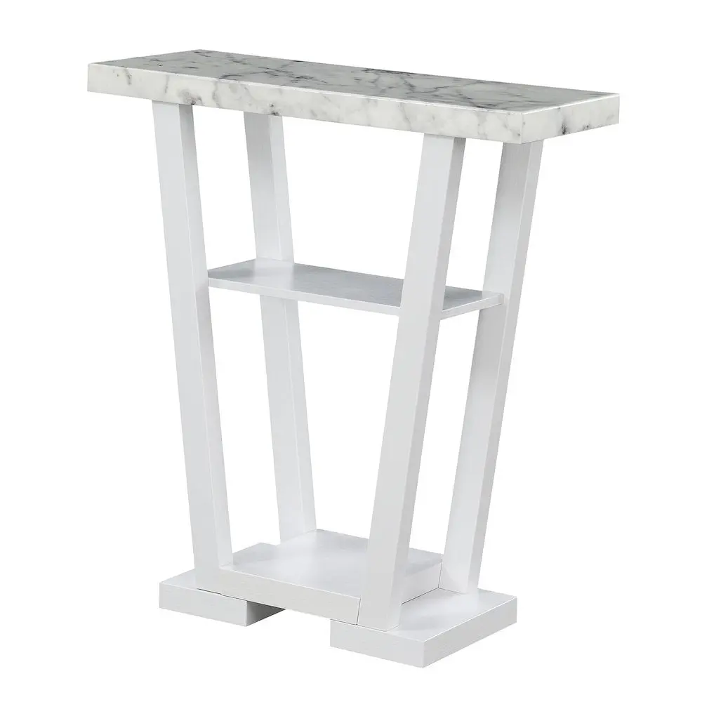 Console Table, Gray Marble, 2 Shelves, Entryway, Sofa