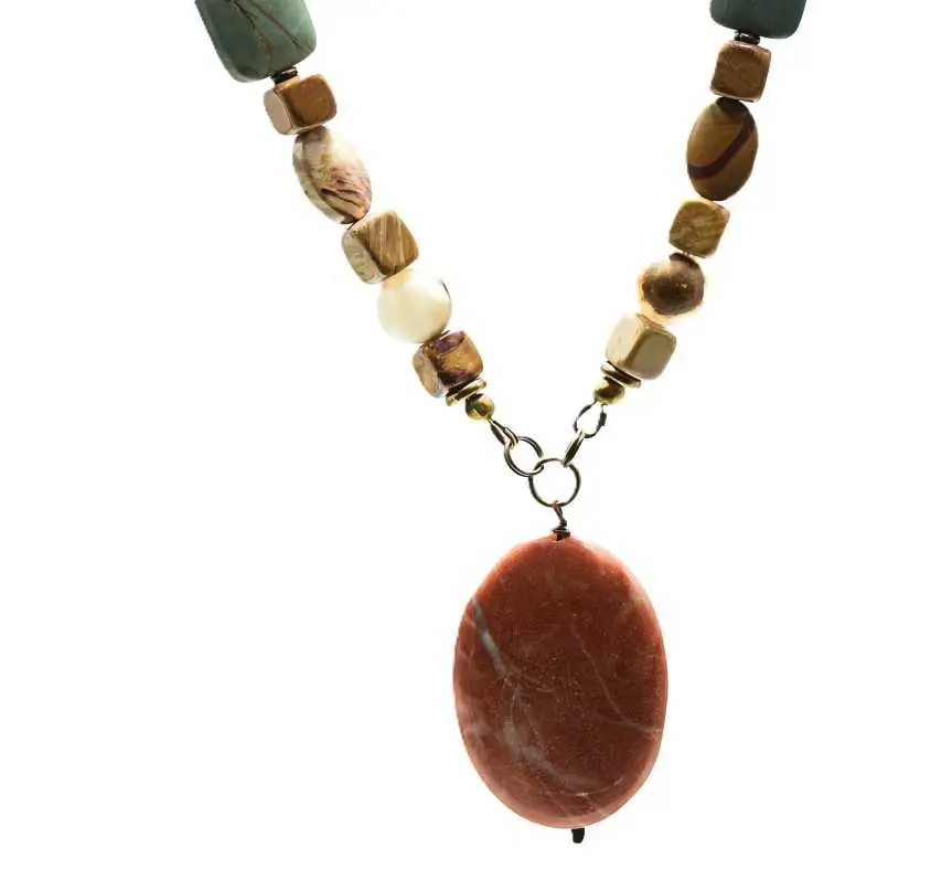 Sunset Mookaite/Brown Italian Onyx Gemstone Statement Necklace