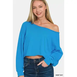 Zenana French Terry Boatneck Crop Top