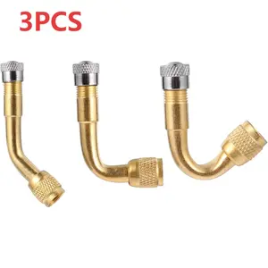 3PCS Metal Valve Stem Extenders 45 Degree 90 Degree 135 Degree Universal Valve Stem Extensions for Dual Wheels Passenger Cars, RV, Stroller, Bicycles, Motorcycles and Trailers (Gold)