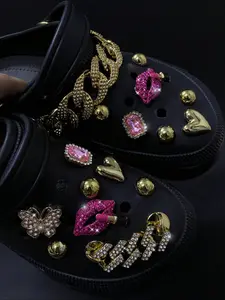 16 Piece Shoe Accessories Set, Detachable Metal Rhinestone Lip & Lipstick, Abs Flower Chain, Multifunctional Clip for Women Shoes