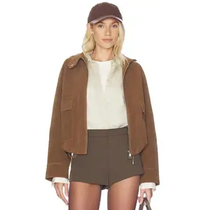 Apparis Kate Sans Suede Bomber Jacket in Saddle Brown