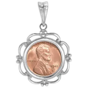 925 Sterling Silver Scalloped Penny Coin Bezel Pendant 19mm Prong Back
