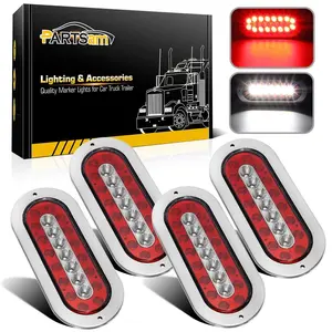 Partsam 4Pcs 6.5" Inch Oval Led Trailer Lights Red White 23 LED Flange Mount Taillights Red Stop Brake Tail Running Lights White Backup and Reverse Lights for RV Trucks Sealed with Reflectors