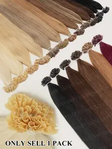 50pcs Nail U Tip Hair Extensions, 100% Real Human Hair, Keratin Fusion Tip Extension Straight & Natural Softness, Highlighted, Length 12-22 Inches, Keratin Fusion Technology