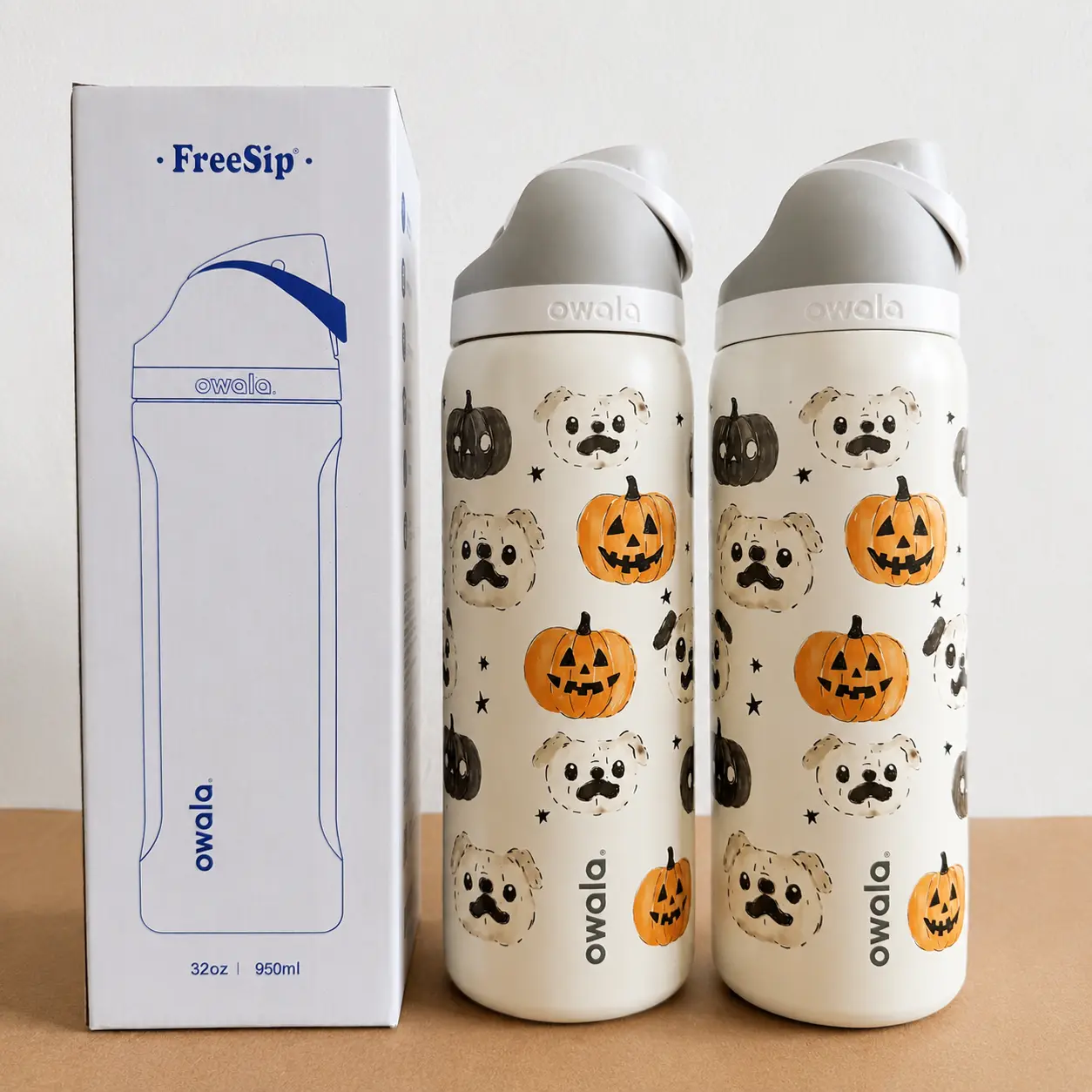 Owala 24oz 32oz Halloween Bear Water Bottle, Cute Pumpkin Bear Print, Insulated Stainless Steel Bottle with Straw Lid, Reusable Tumbler for Travel, Gym & Work