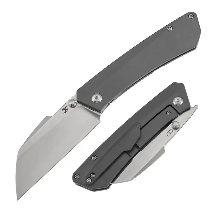 KANSEPT Contra | Thumb Stubs | Gray/Black and Plain/Blue/Bronze/Purple Anodized Titanium | 3.25" Satin S90V/Damascus | Nathan Contra Design | K1139A1