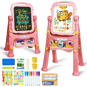 Joyooss Kids Easel, Adjustable Standing Art Easel for Toddler, Double Magnetic Drawing Board with Painting Accessories, Birthday Christmas Gift for Little Boys and Girls, Middle Size Purple Crafts Colorful Play Fun