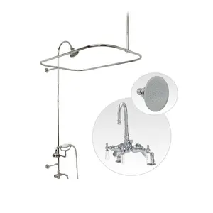 60 Inch Oil Rubbed Bronze Deck Mount Clawfoot Tub Shower Enclosure with Gooseneck Faucet and Watering Can Shower Head