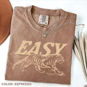 Comfort Colors Easy Tiger Graphic Tee, Retro Vintage Tiger Shirt, Unisex Oversized Boho Aesthetic T-Shirt, Oversized T-Shirt for Men and Women
