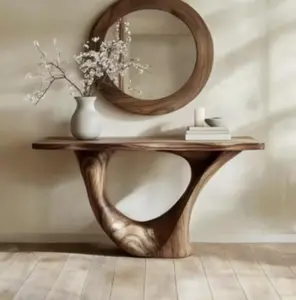 Handmade Solid Wood Console Table Vintage Entryway Sculptural Base