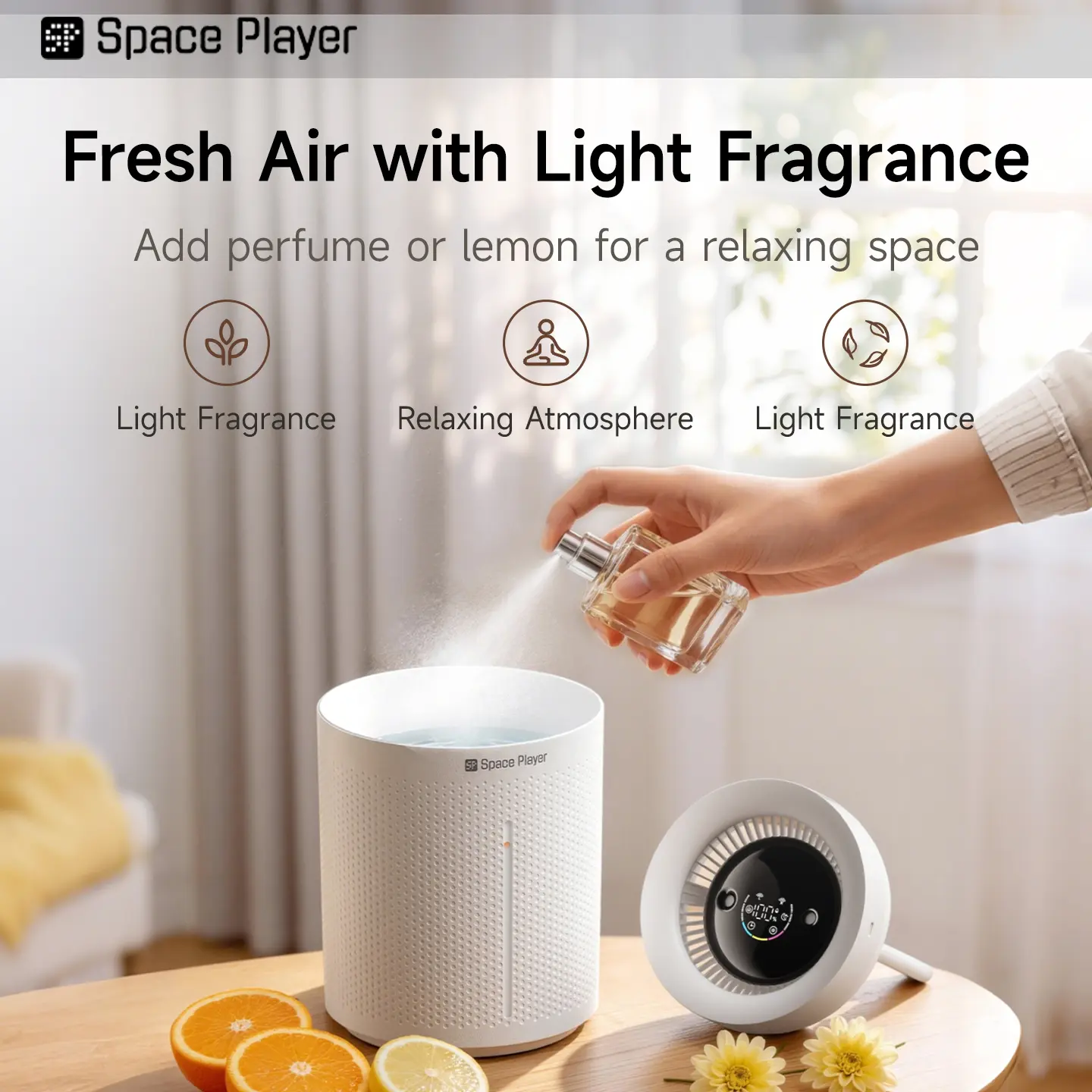 Space Player Humidifier: 3L large capacity, top-fill design, dual mist modes, 360° coverage, timer function, visible water level, automatic shut-off, cordless operation, and built-in safety features—ideal for nurseries, living rooms, and offices.