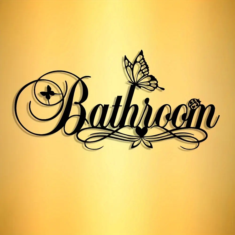 An elegant and simple iron bathroom sign, artistic wall decoration, modern craft plaque, rustic farmhouse design, suitable for offices, homes, living rooms, bedrooms, courtyards, kitchens, etc