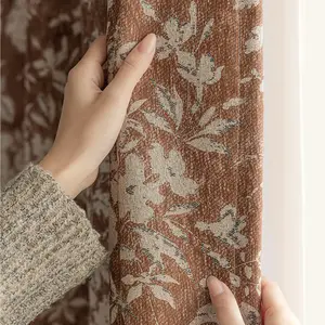 1pc Vintage Floral Window Curtain, Natural Texture Artistic Atmosphere Decorative Drapes, Suitable for Bedroom Living Room All Seasons