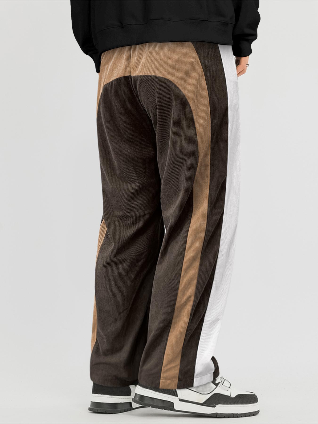 Casual Pants，Patchwork Casual Pants Three-color patchwork corduroy versatile retro straight-leg pants; unisex spring/summer loose wide-leg pants; drapey casual pants in Maillard tones