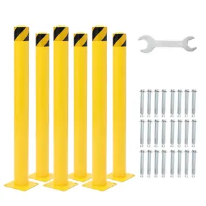 Metal Safety Bollard 6 Packs with 42 Inch Height, 4.5 Inch Diameter Steel Pipe, Yellow Color, Includes 24 Anchor Bolts, Ideal for Traffic-Areas