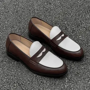 Vintage Revival Two-Tone  for Men Slip-On Lightweight Casual Shoes Breathable Leather Moccasins Big Size 5905-J Summer Footwear - Boy style