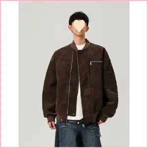 Retro Gray Leather Jacket Men's Spring And Autumn American Style Shoulder Baseball Uniform Short Bomber Jacket