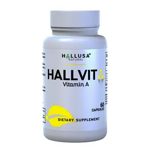 Hallusa Natural HallVit A Dietary Supplement Vitamin A 10000 IU 60 Capsules Vision Immune Support Eye Strain Relief Organic Gluten Free GMO Free Sugar Free - Fitness