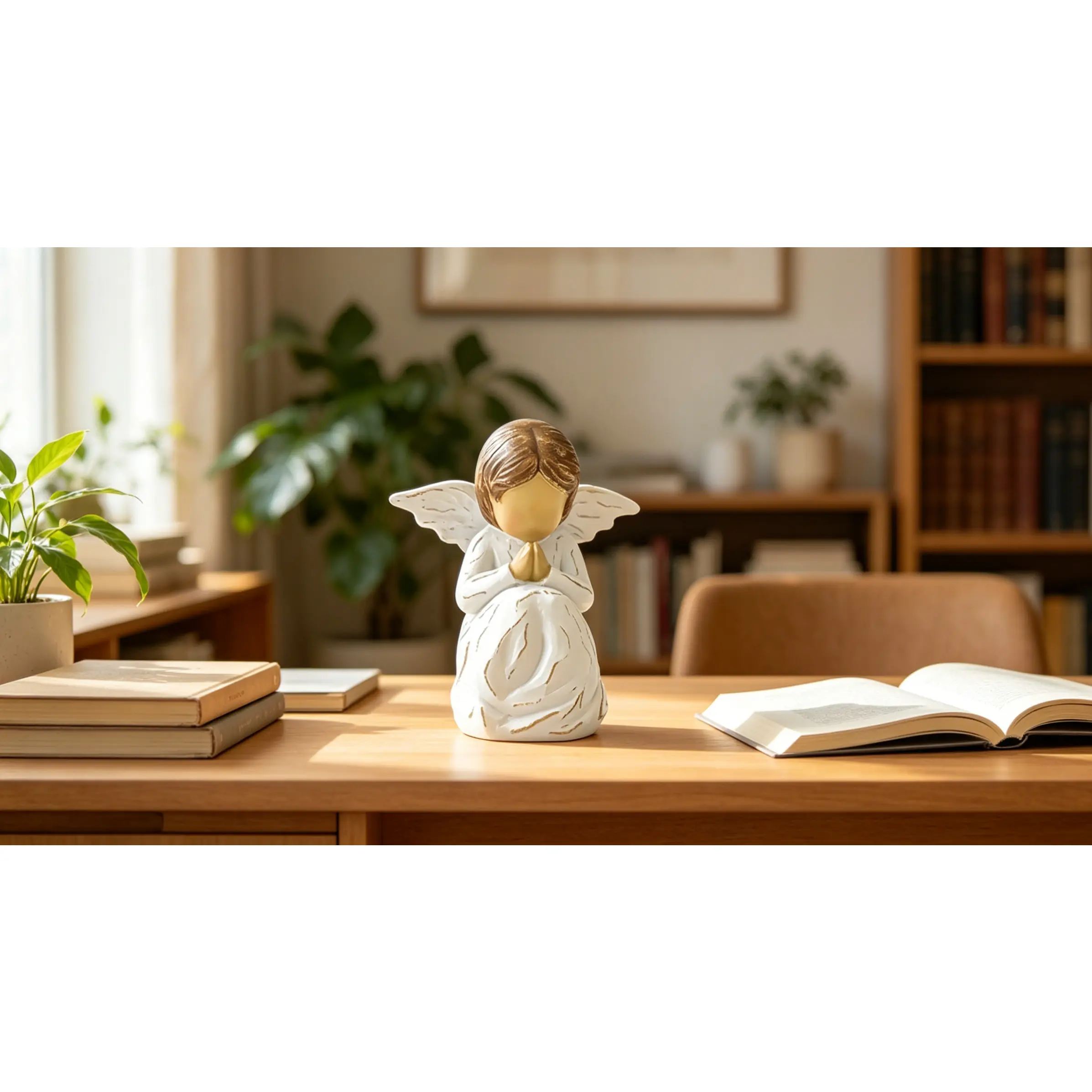 [HUOMAQFAN] Painted Natural Resin Angel Memorial Figurines - Religious Artistic Compact Ornaments, Home Decor, Baptism Communion Presents for Teen Girls, Kid Room